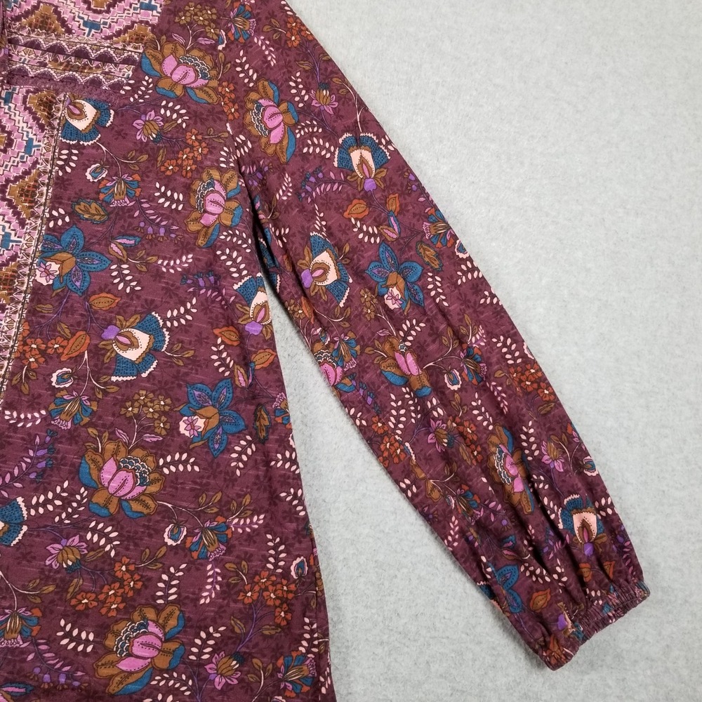 Vintage America Top Women L Large Purple Floral Boho Peasant Blouse Long Sleeve - Picture 3 of 12